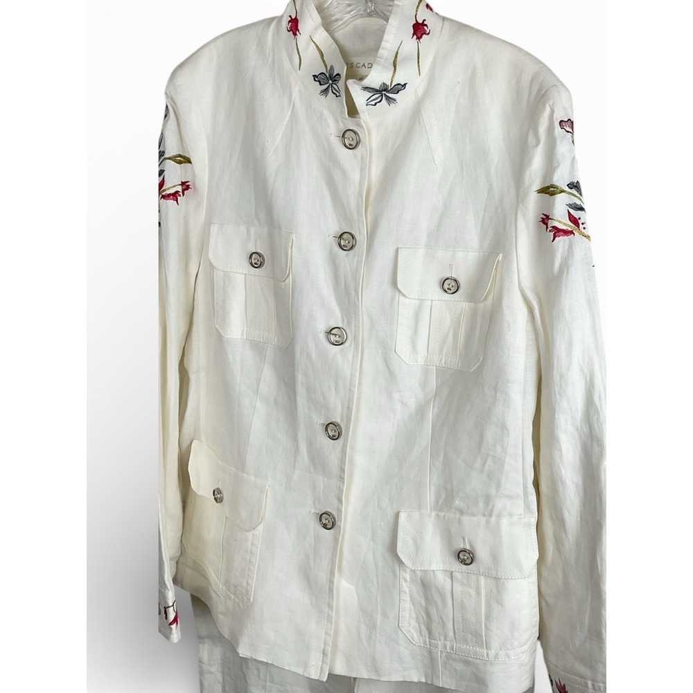 ESCADA 2PC Linen Set Long Safari Jacket + Pants Ivory White Embroidered EU 42 -L - Picture 7 of 16